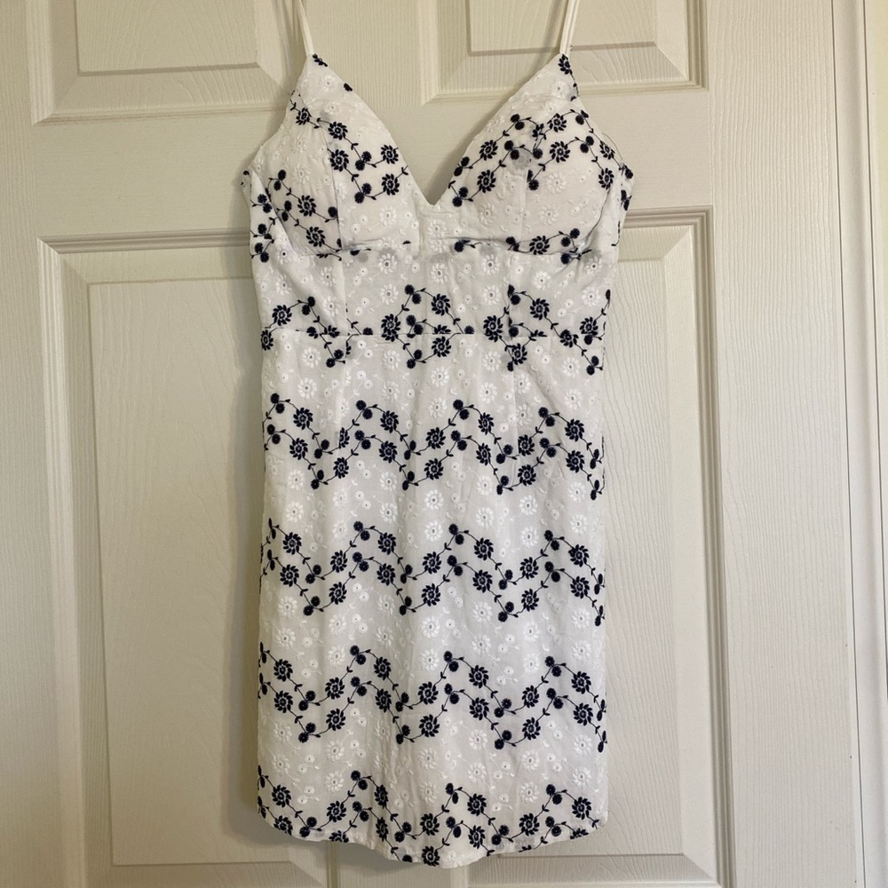 Princess Polly white blue floral embroidered dress